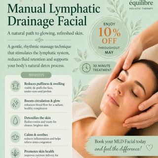 Refresh your skin this May with a soothing 30-minute Manual Lymphatic Drainage Facial. Reduce puffiness, boost your glow, and feel beautifully restored. Book your appointment today. 🤍