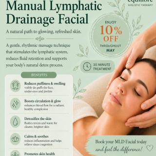 Refresh your skin this May with a soothing 30-minute Manual Lymphatic Drainage Facial. Reduce puffiness, boost your glow, and feel beautifully restored. Book your appointment today. 🤍