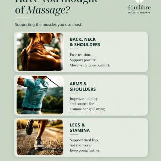 Run, row, golf or train? Massage can help support recovery, ease tired muscles and keep you moving at your best.