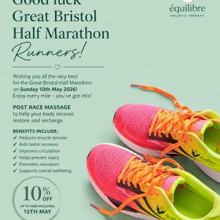 Good luck to everyone running the Great Bristol Half Marathon on Sunday 10th May 2026 🏃‍♀️🏃‍♂️ You’ve done the hard work — now let us help you recover. 10% off post-race massage until 15th May! 🤍
