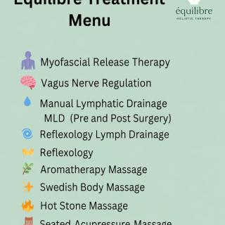 At Equilibre Holistic Therapy, we specialize in a variety of treatments designed to restore your body and mind to their natural state of calm and wellness. Whether you’re looking to relieve tension, ease muscle pain, or simply unwind, we’ve got the perfect treatment for you! ✨