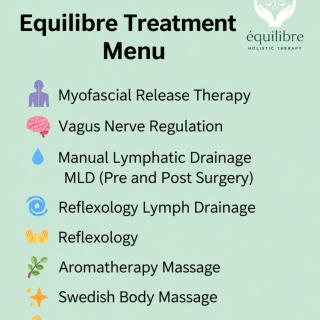 At Equilibre Holistic Therapy, we specialize in a variety of treatments designed to restore your body and mind to their natural state of calm and wellness. Whether you’re looking to relieve tension, ease muscle pain, or simply unwind, we’ve got the perfect treatment for you! ✨